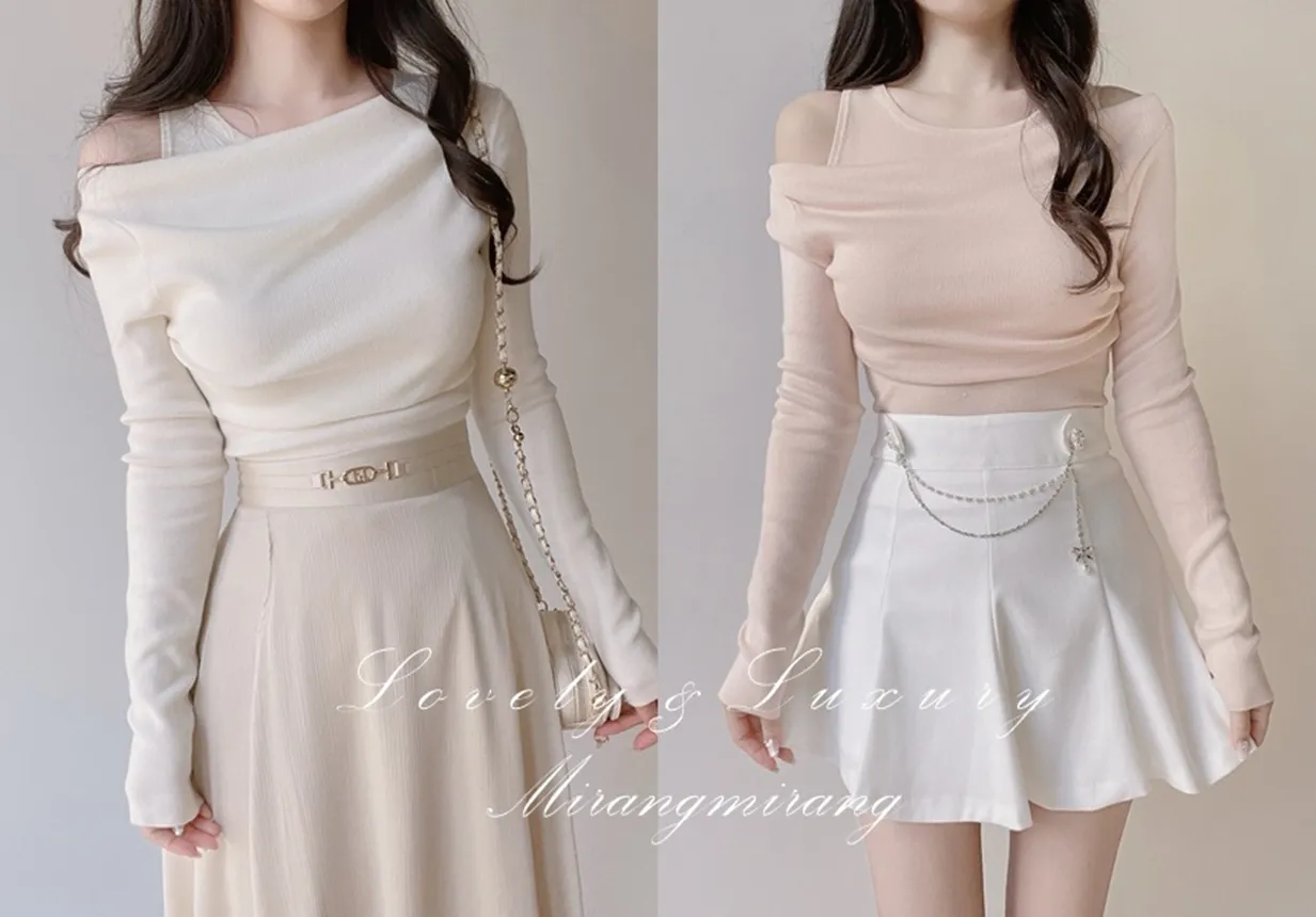 レイヤード風オフショルダー長袖ニット | mirangmirang | 詳細画像1