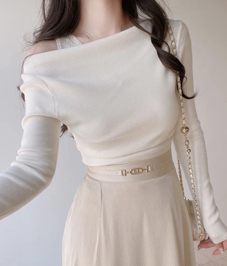 レイヤード風オフショルダー長袖ニット | mirangmirang | 詳細画像3