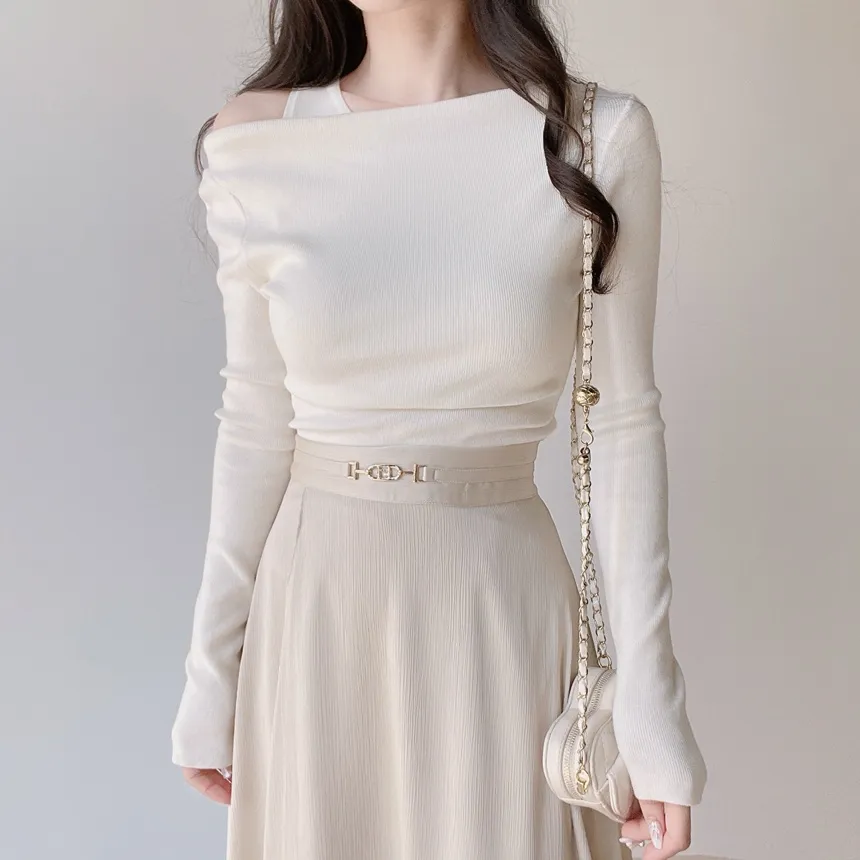 レイヤード風オフショルダー長袖ニット | mirangmirang | 詳細画像8