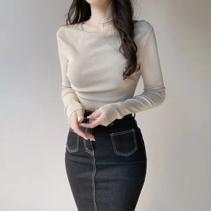 レイヤード風オフショルダー長袖ニット | mirangmirang | 詳細画像10