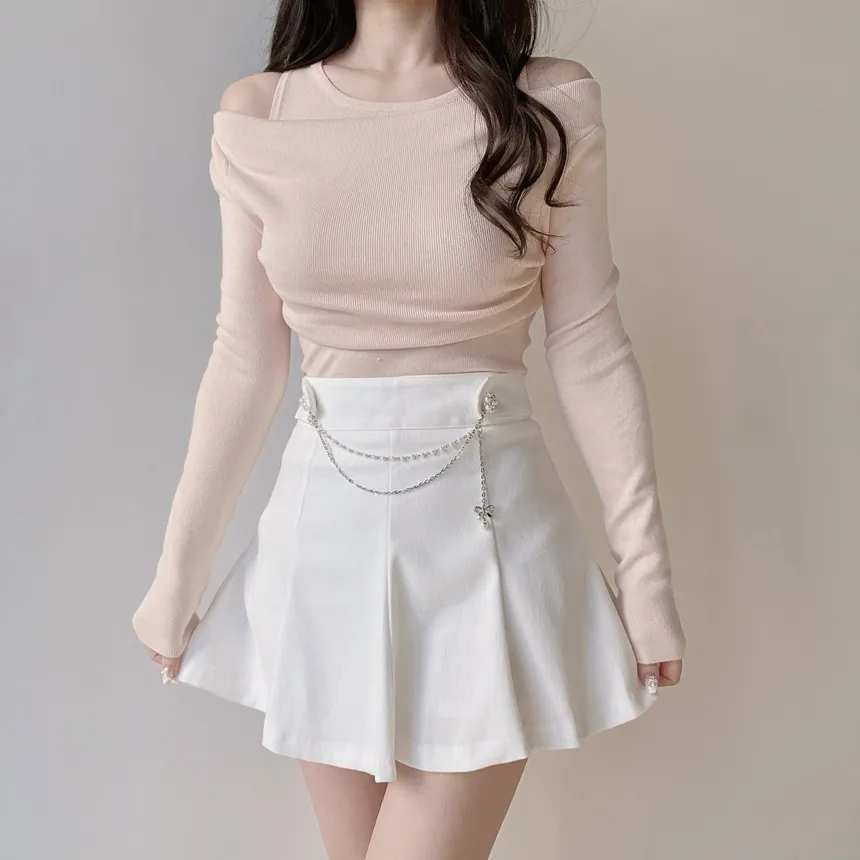 レイヤード風オフショルダー長袖ニット | mirangmirang | 詳細画像18