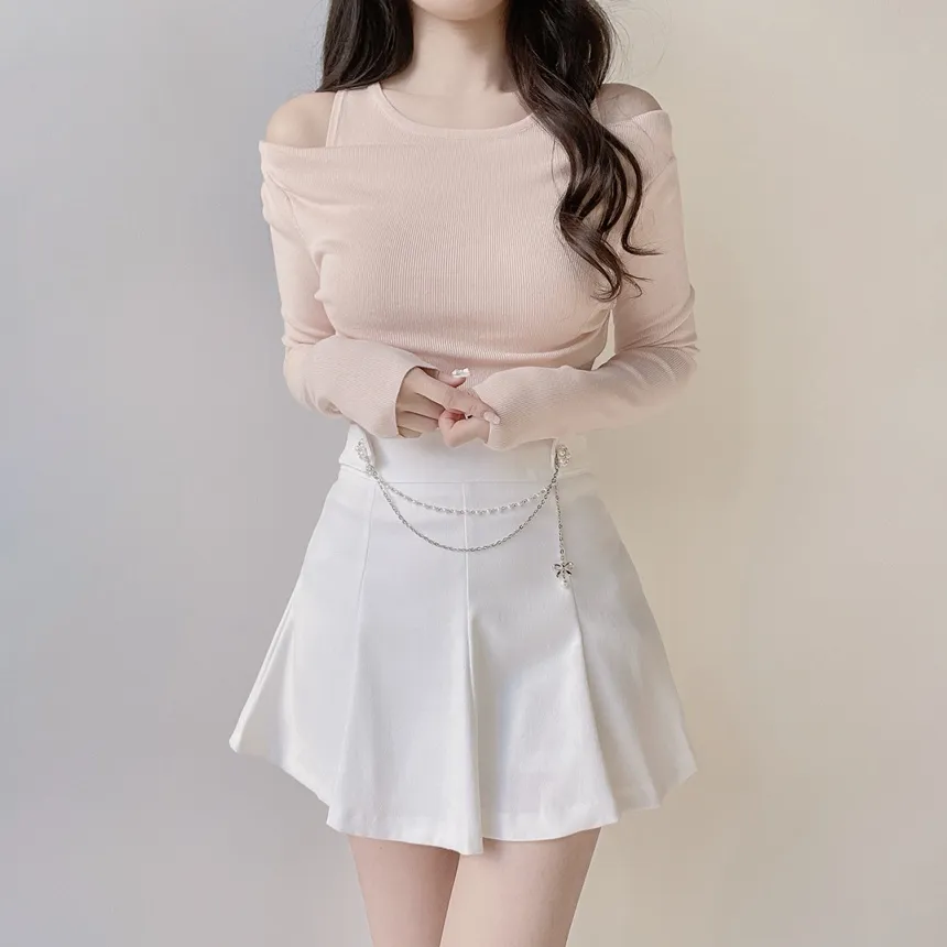 レイヤード風オフショルダー長袖ニット | mirangmirang | 詳細画像20