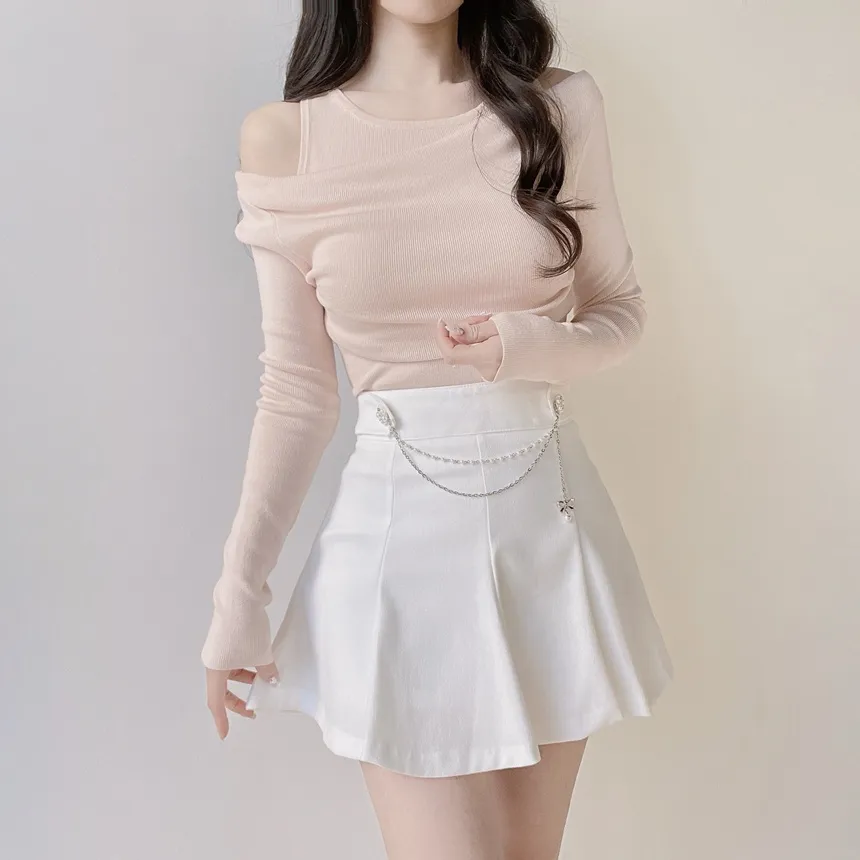 レイヤード風オフショルダー長袖ニット | mirangmirang | 詳細画像23