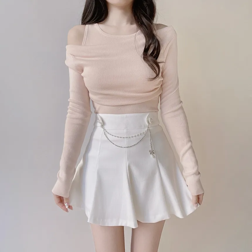 レイヤード風オフショルダー長袖ニット | mirangmirang | 詳細画像24