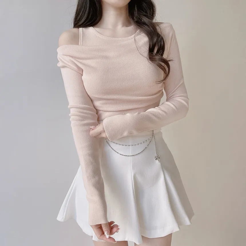 レイヤード風オフショルダー長袖ニット | mirangmirang | 詳細画像26