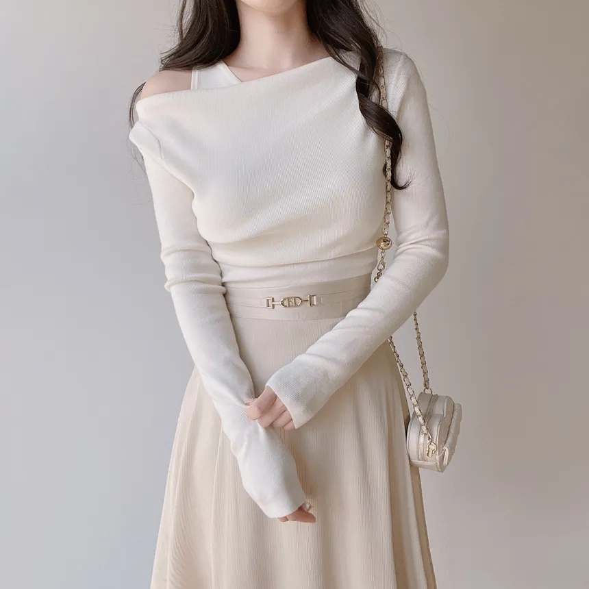 レイヤード風オフショルダー長袖ニット | mirangmirang | 詳細画像28