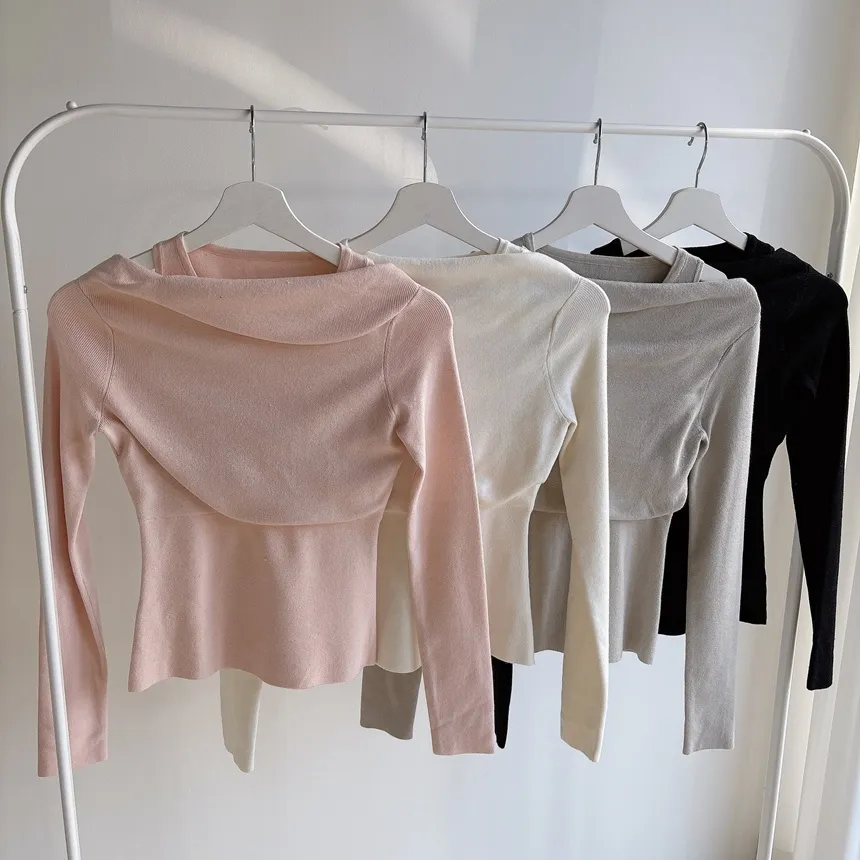 レイヤード風オフショルダー長袖ニット | mirangmirang | 詳細画像30