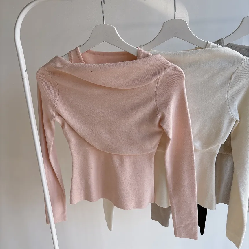 レイヤード風オフショルダー長袖ニット | mirangmirang | 詳細画像31