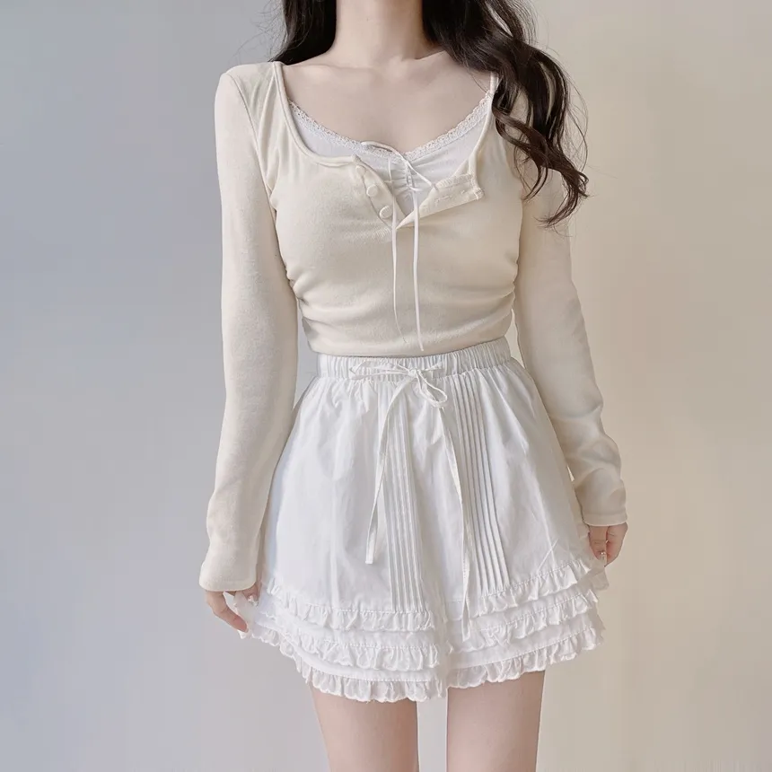 レースレイヤード風ボタン長袖リボンTシャツ | mirangmirang | 詳細画像11