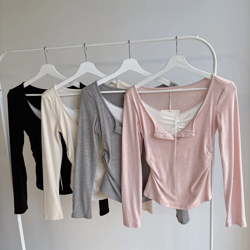 レースレイヤード風ボタン長袖リボンTシャツ | mirangmirang | 詳細画像40