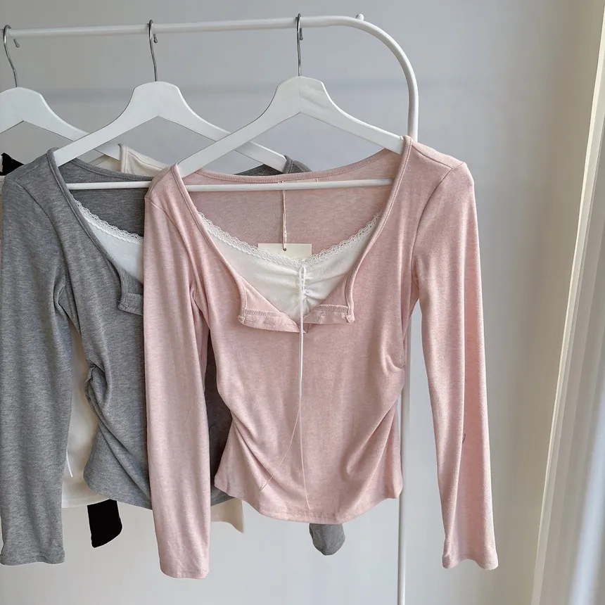 レースレイヤード風ボタン長袖リボンTシャツ | mirangmirang | 詳細画像41