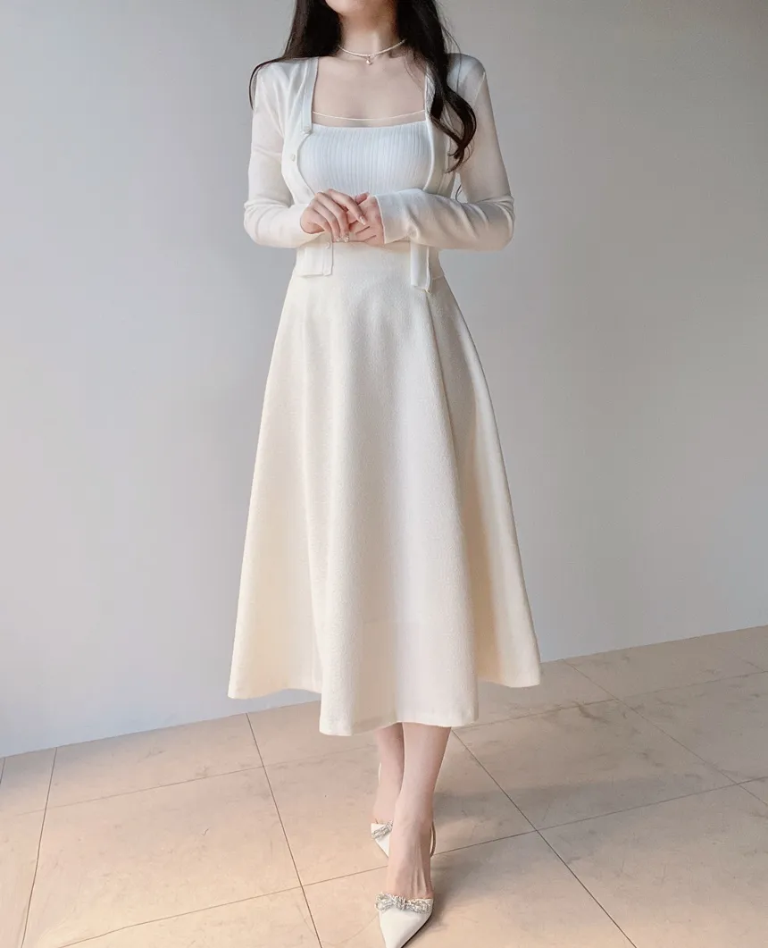 ウール混Vネックシャーリングクロップドスリムニットカーディガンアンサンブルカップ付 | mirangmirang | 詳細画像5