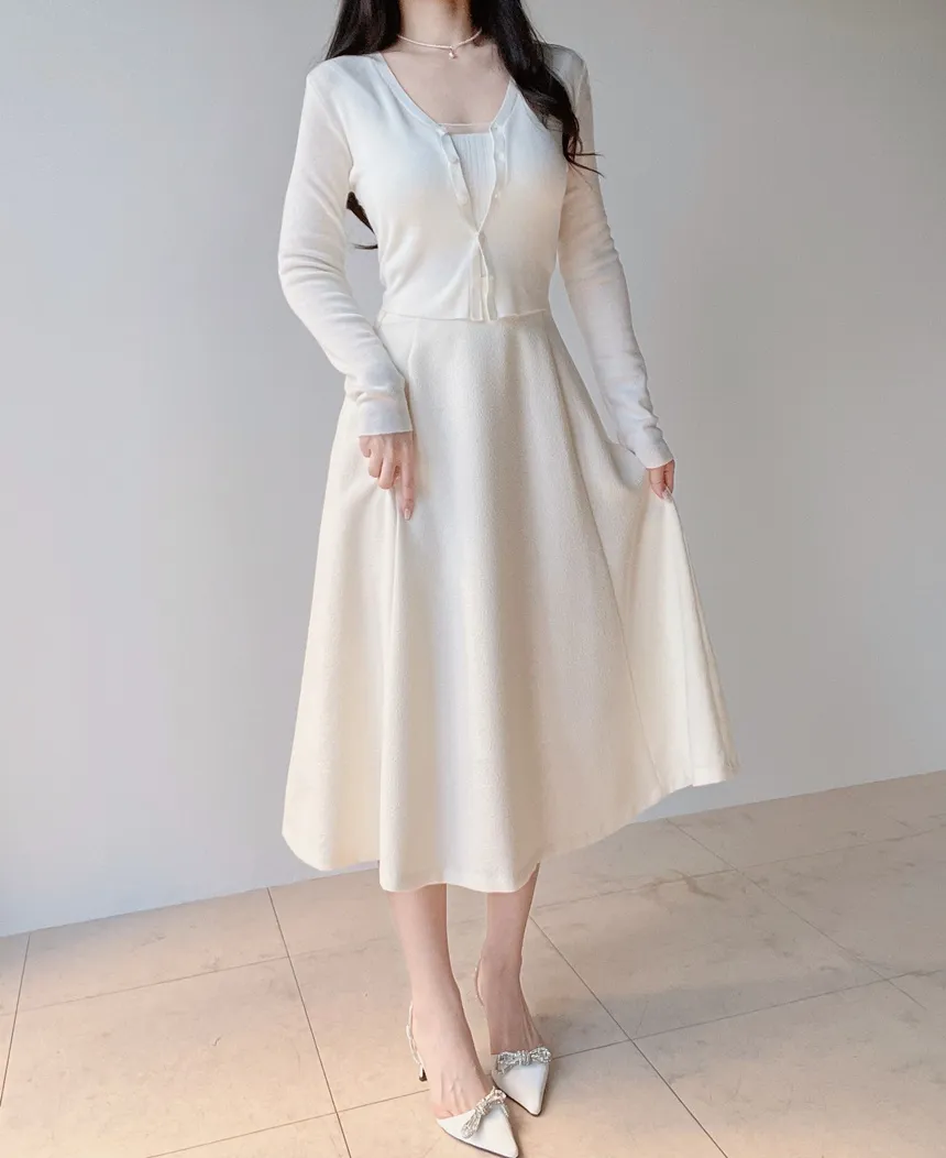 ウール混Vネックシャーリングクロップドスリムニットカーディガンアンサンブルカップ付 | mirangmirang | 詳細画像7