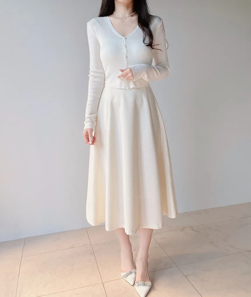 ウール混Vネックシャーリングクロップドスリムニットカーディガンアンサンブルカップ付 | mirangmirang | 詳細画像9