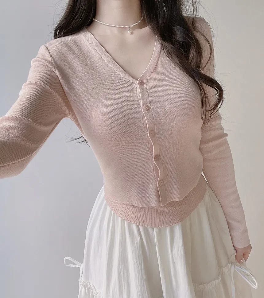 ウール混Vネックシャーリングクロップドスリムニットカーディガンアンサンブルカップ付 | mirangmirang | 詳細画像16