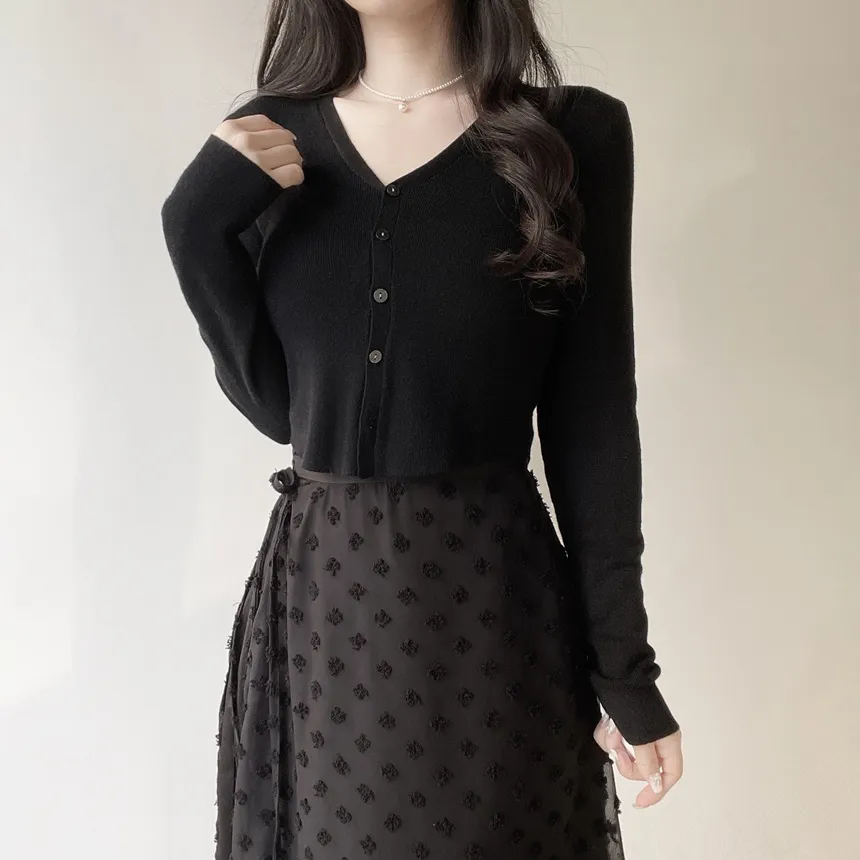 ウール混Vネックシャーリングクロップドスリムニットカーディガンアンサンブルカップ付 | mirangmirang | 詳細画像32