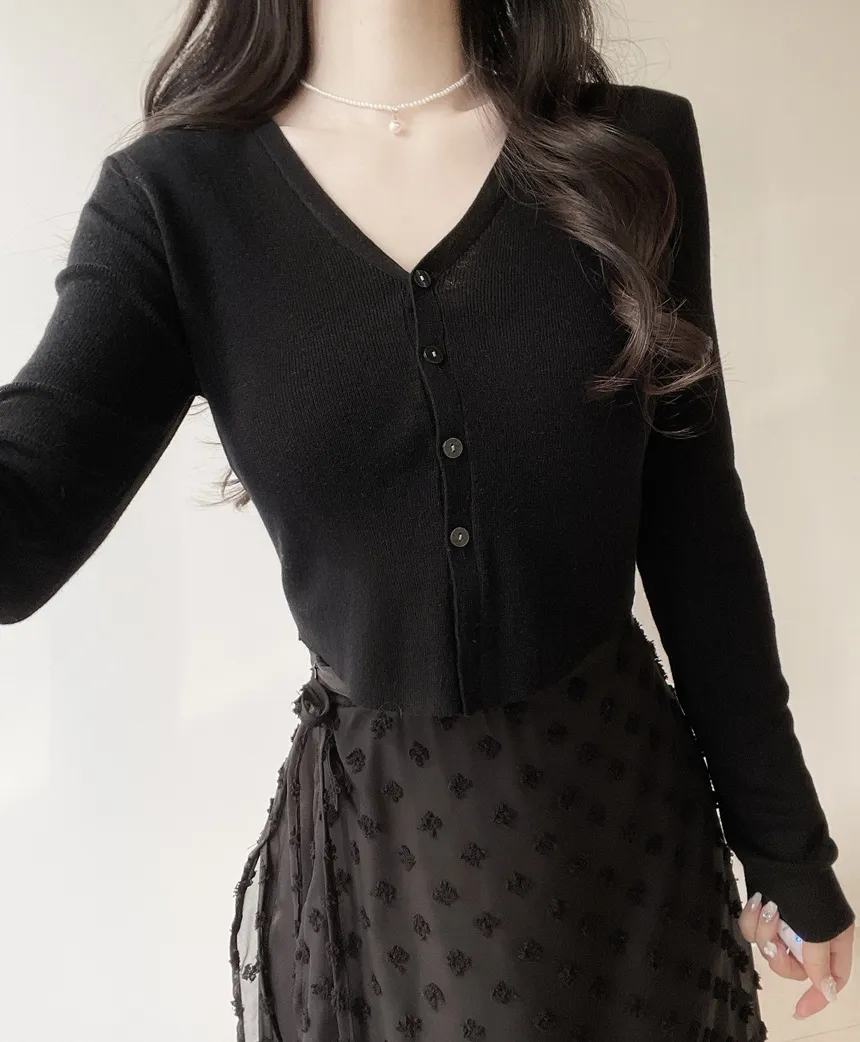 ウール混Vネックシャーリングクロップドスリムニットカーディガンアンサンブルカップ付 | mirangmirang | 詳細画像34