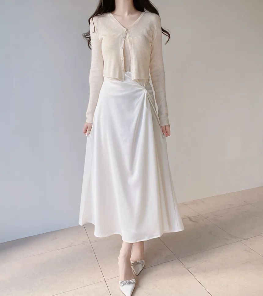 ウール混Vネックシャーリングクロップドスリムニットカーディガンアンサンブルカップ付 | mirangmirang | 詳細画像40