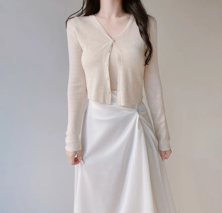 ウール混Vネックシャーリングクロップドスリムニットカーディガンアンサンブルカップ付 | mirangmirang | 詳細画像41