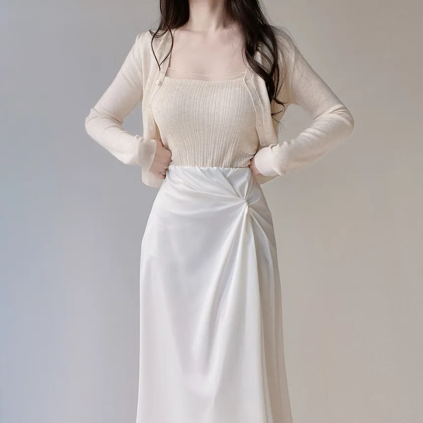 ウール混Vネックシャーリングクロップドスリムニットカーディガンアンサンブルカップ付 | mirangmirang | 詳細画像43