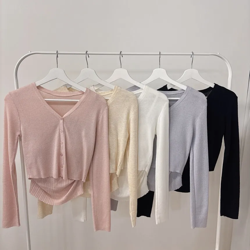 ウール混Vネックシャーリングクロップドスリムニットカーディガンアンサンブルカップ付 | mirangmirang | 詳細画像44