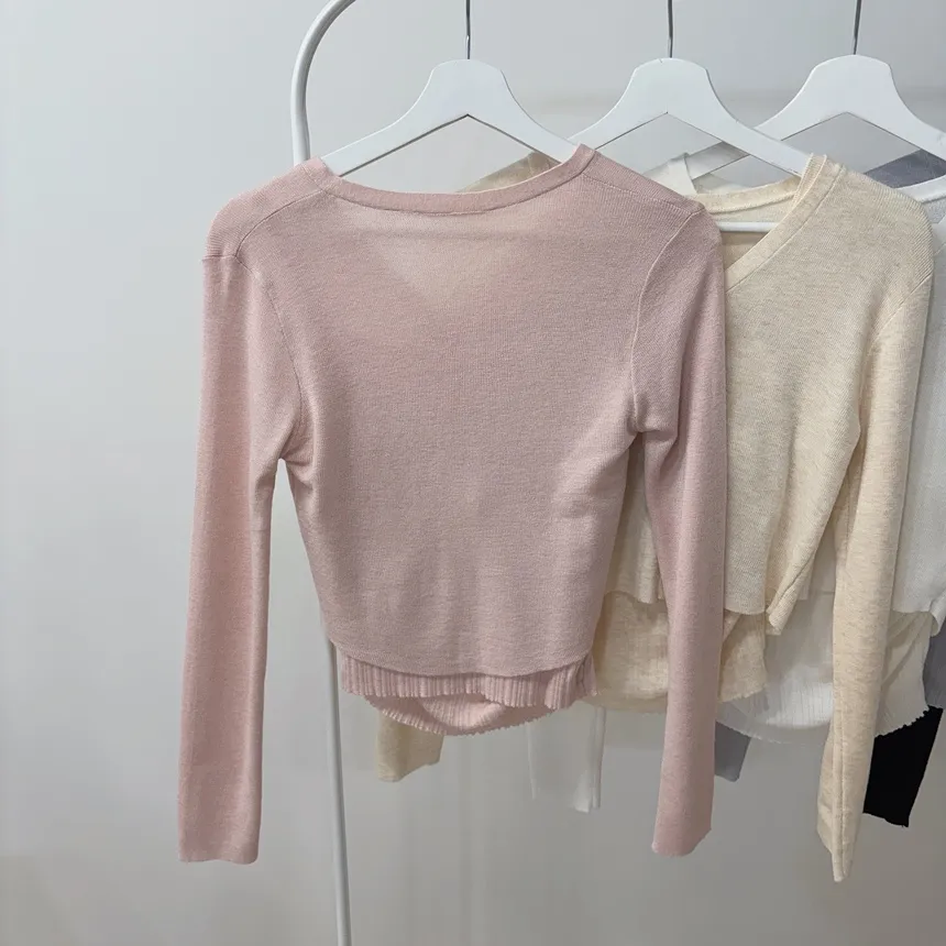 ウール混Vネックシャーリングクロップドスリムニットカーディガンアンサンブルカップ付 | mirangmirang | 詳細画像46