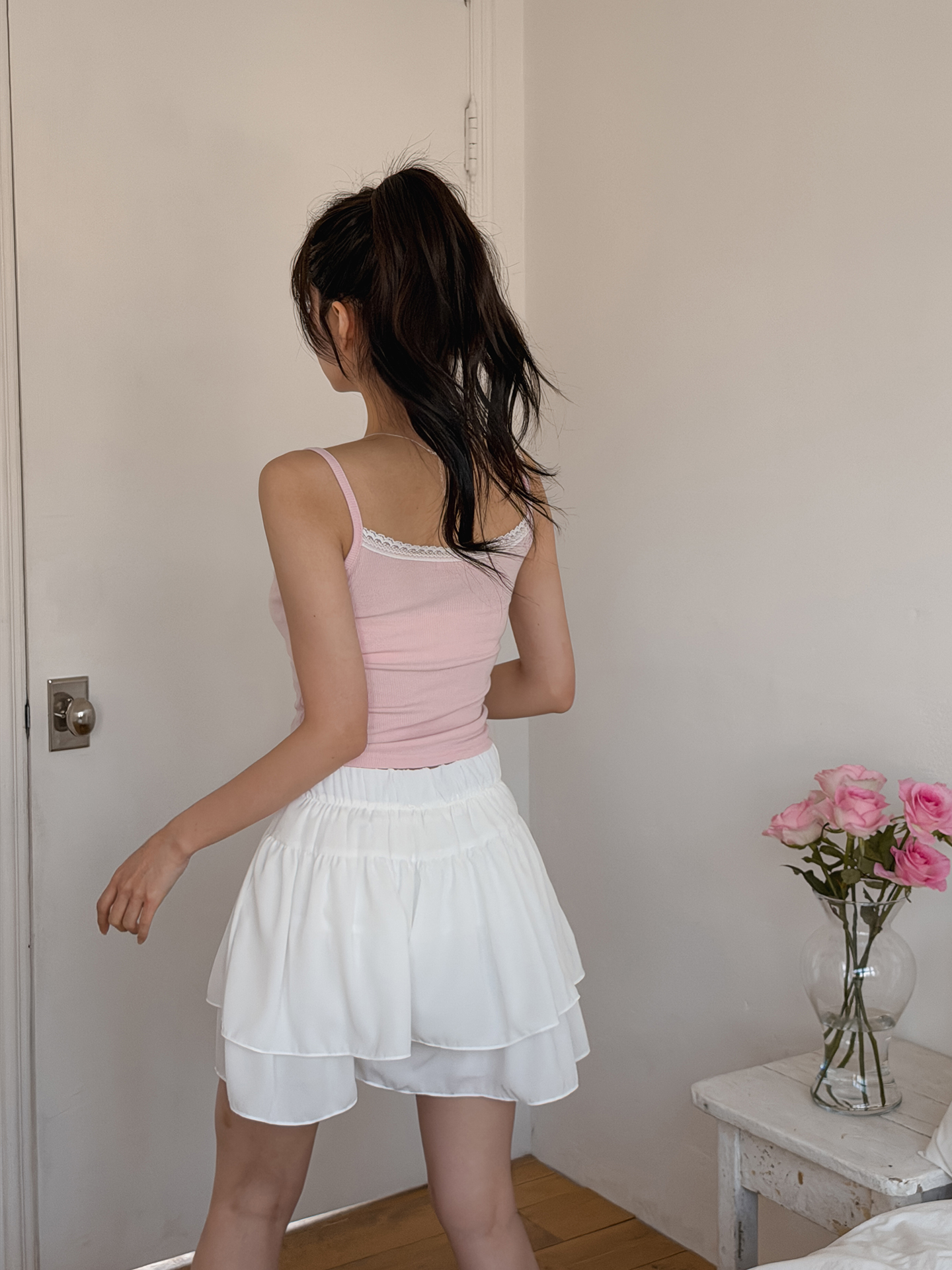 クロップドスリムギャザーレースアップキャミソール | 詳細画像8