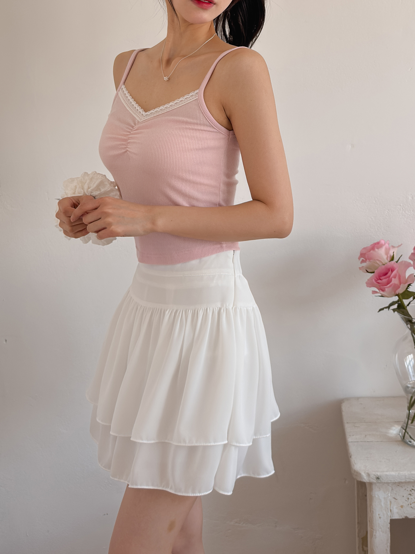 クロップドスリムギャザーレースアップキャミソール | 詳細画像10