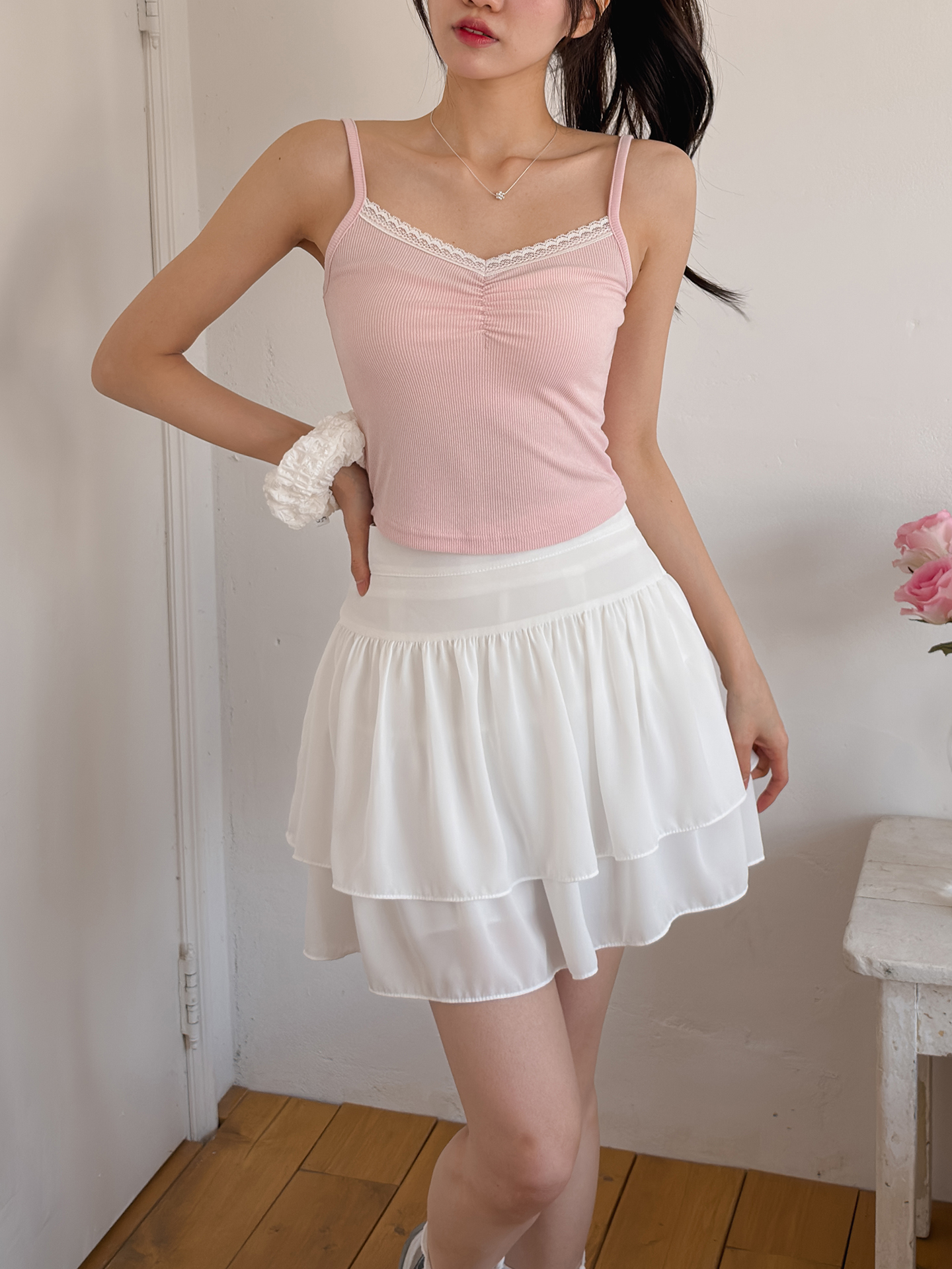 クロップドスリムギャザーレースアップキャミソール | 詳細画像12