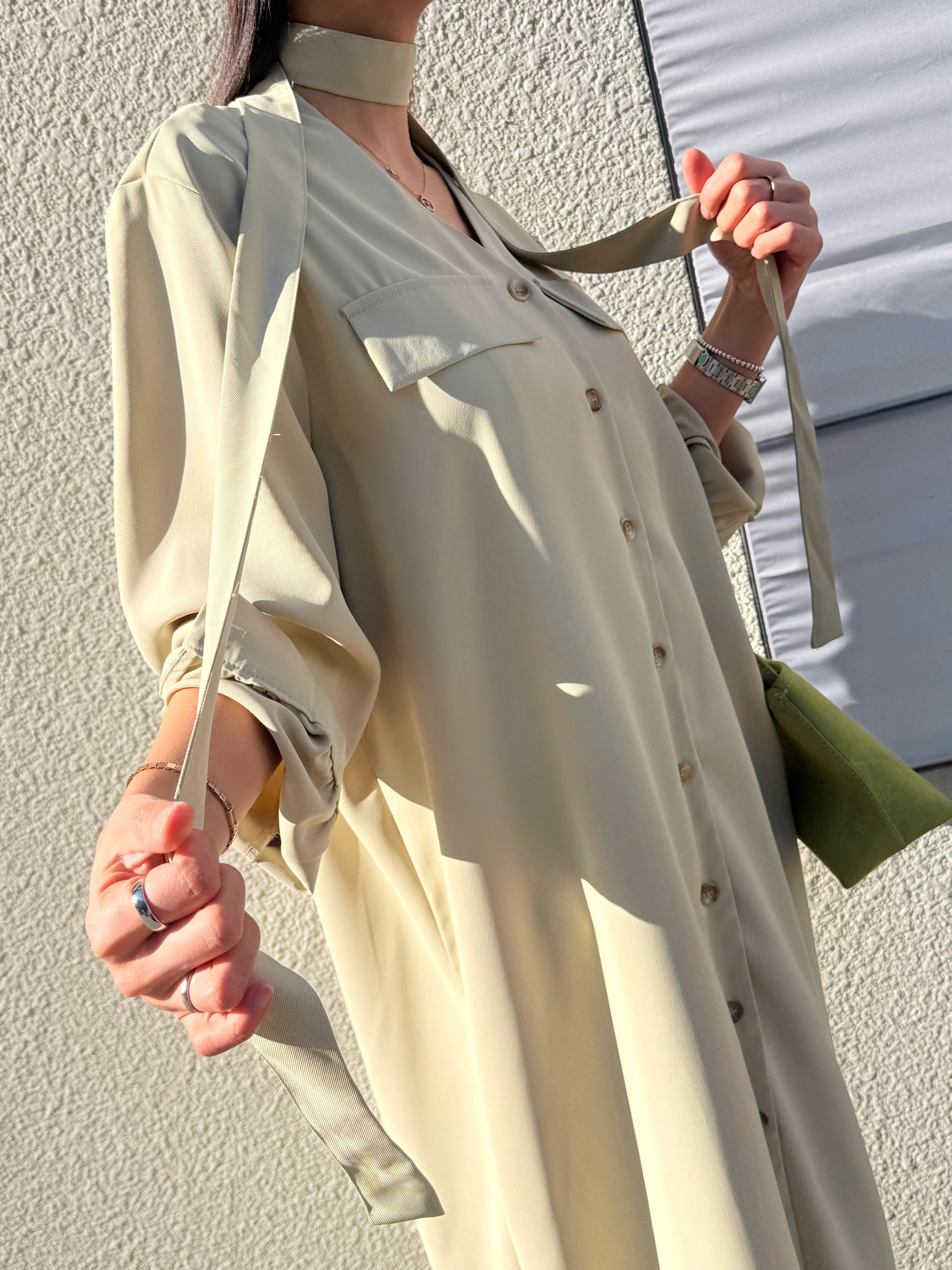 ボタンVネックIライン長袖ワンピースストラップ付 | 詳細画像9