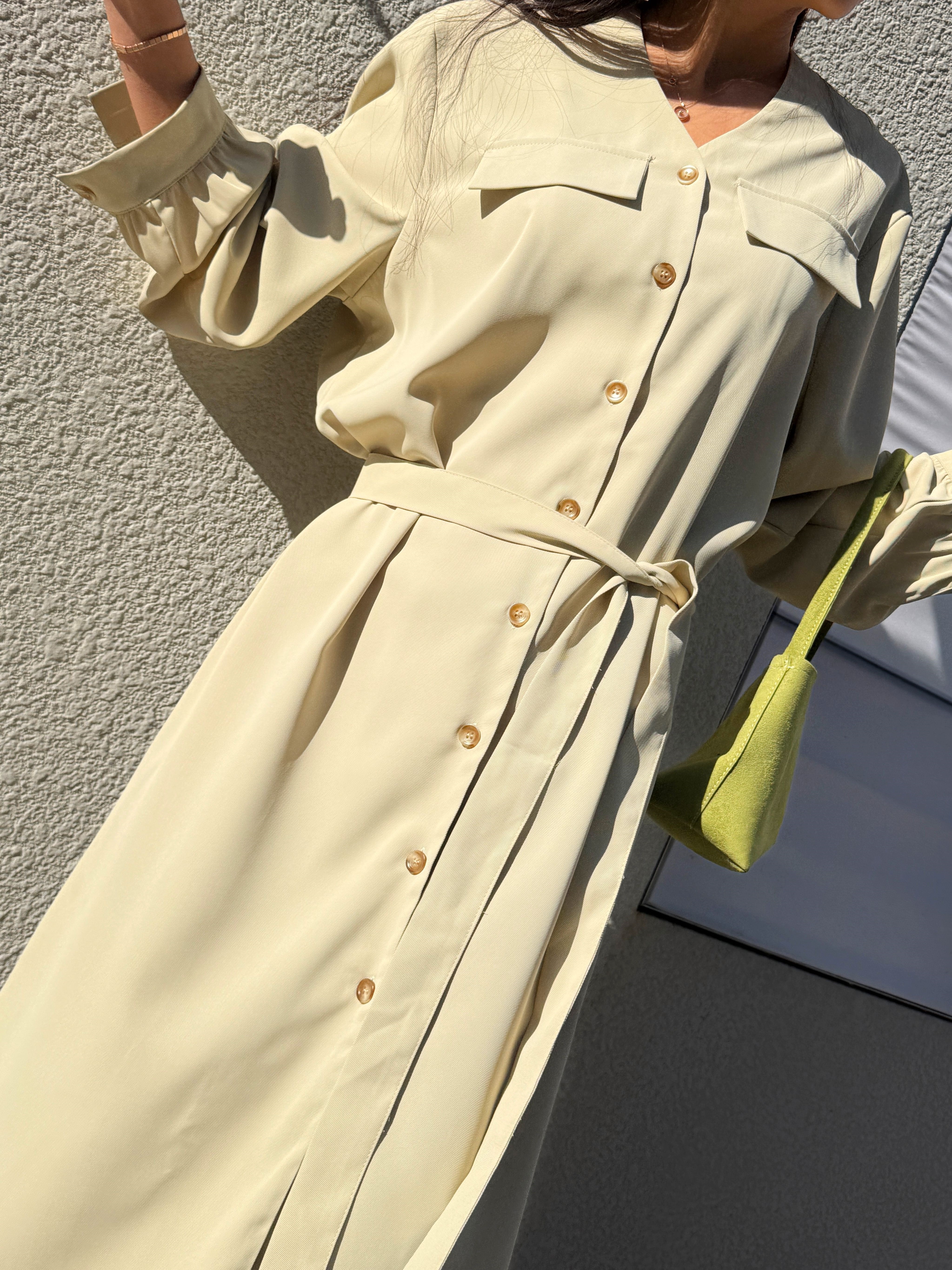 ボタンVネックIライン長袖ワンピースストラップ付 | 詳細画像12