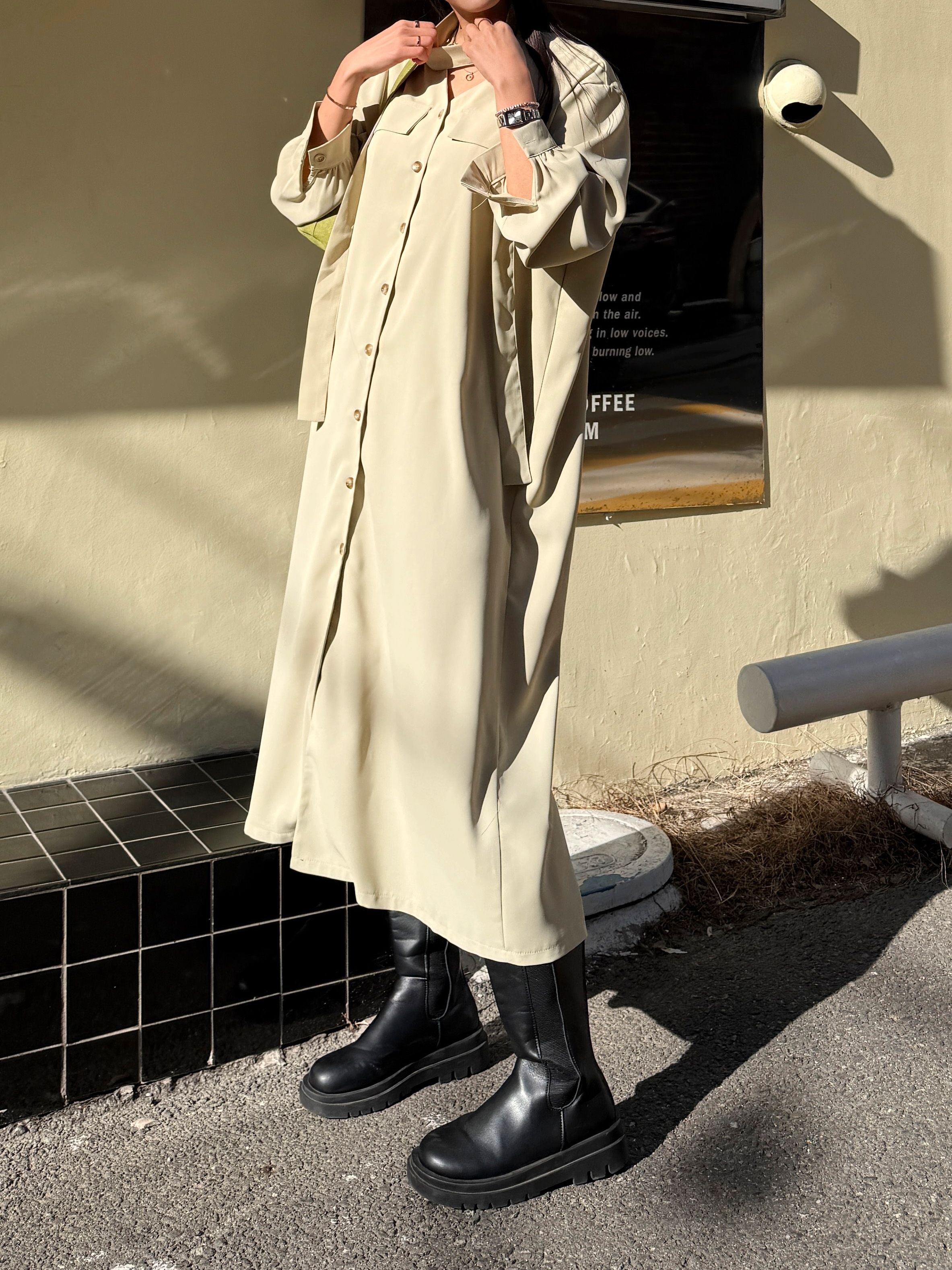 ボタンVネックIライン長袖ワンピースストラップ付 | 詳細画像15