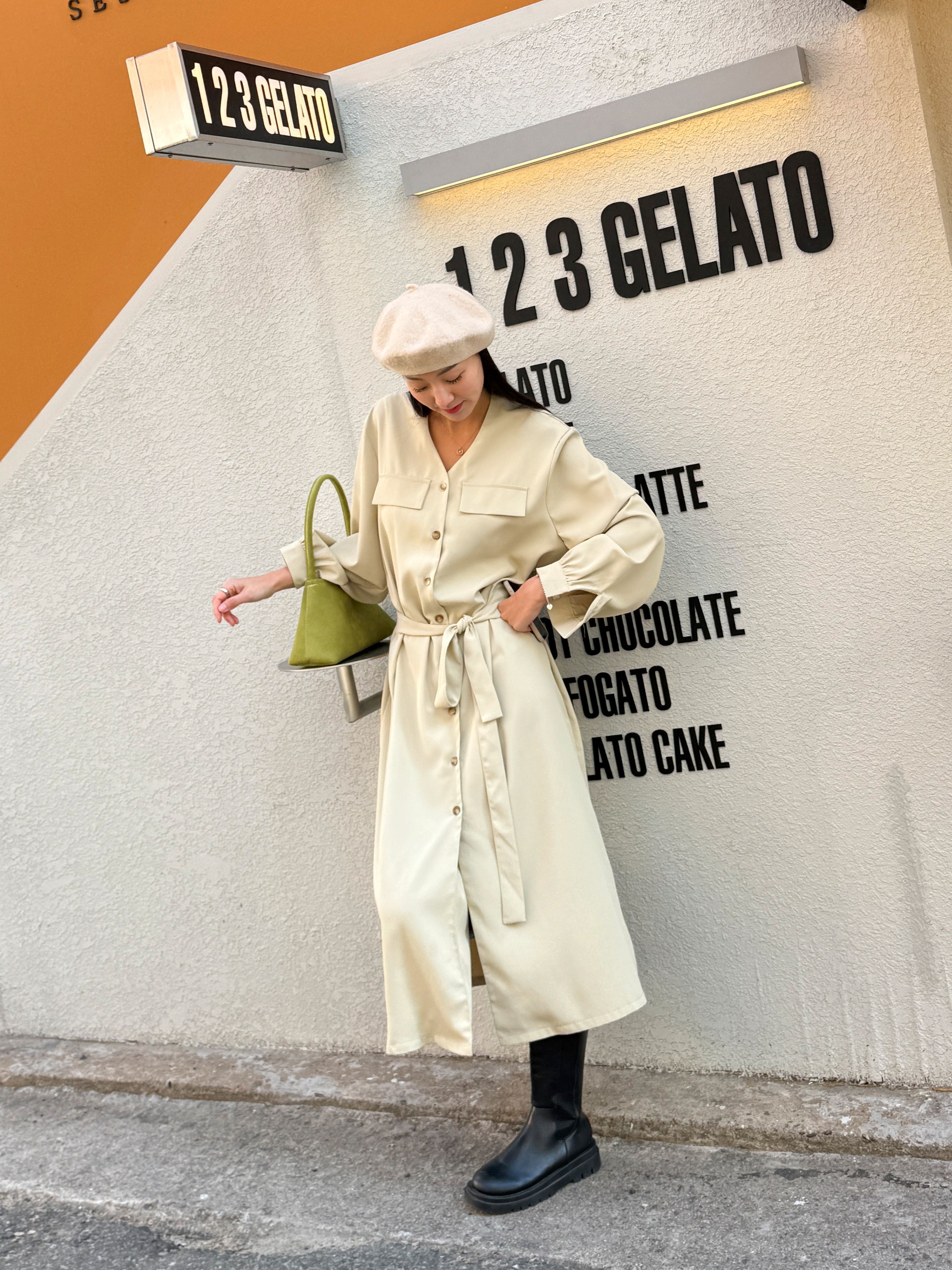 ボタンVネックIライン長袖ワンピースストラップ付 | 詳細画像18