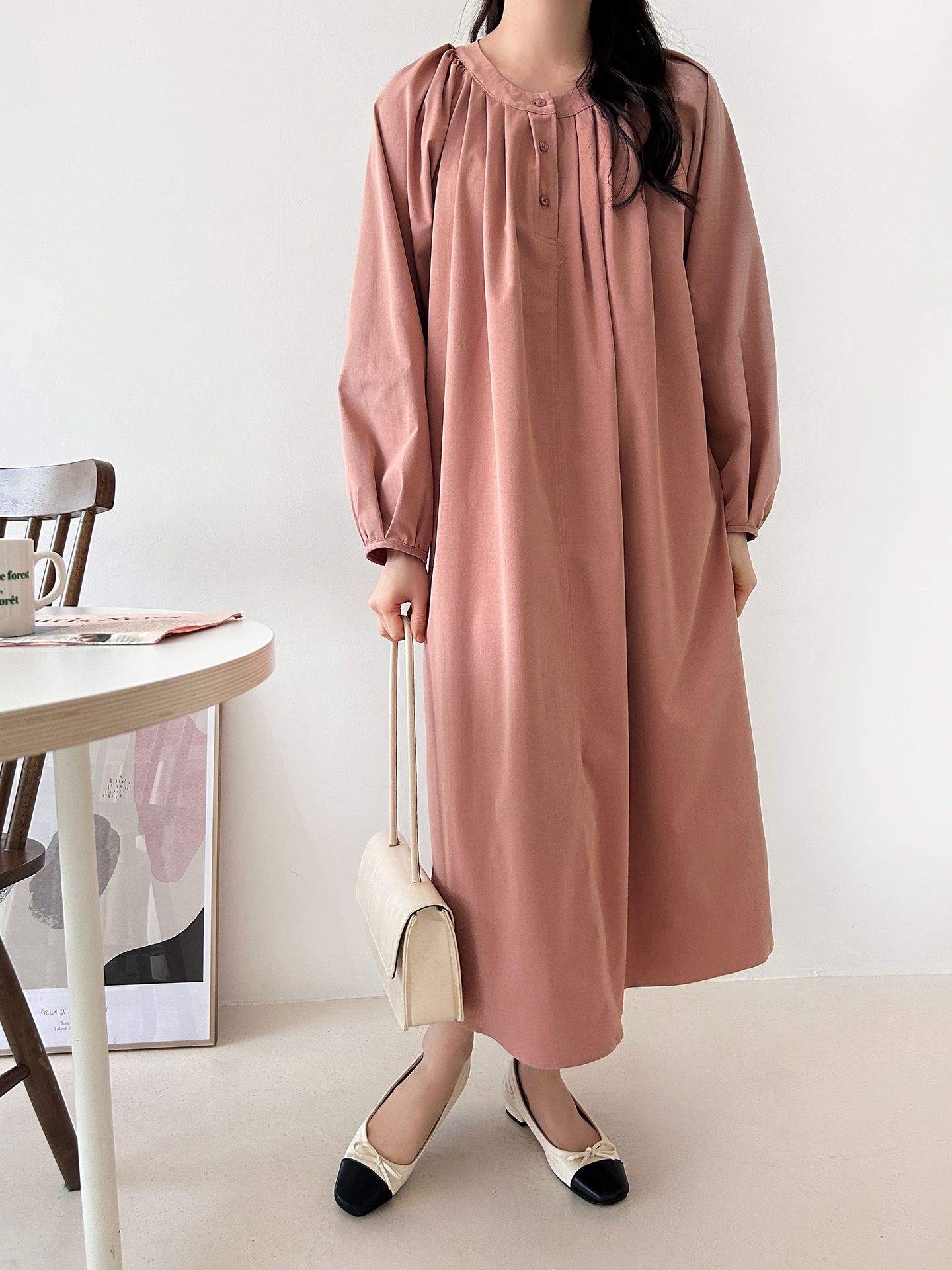 ピンタックラグランオーバーサイズロング長袖ワンピース | 詳細画像4