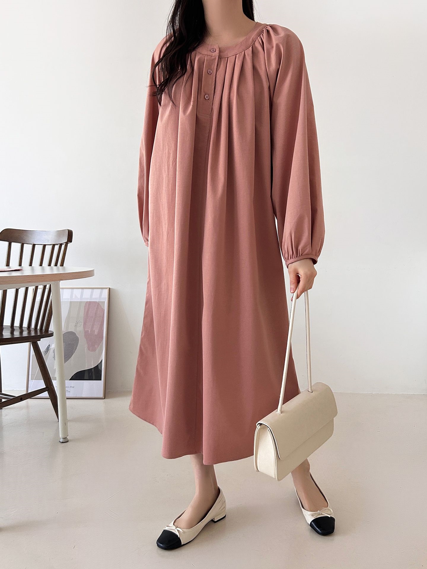 ピンタックラグランオーバーサイズロング長袖ワンピース | 詳細画像8