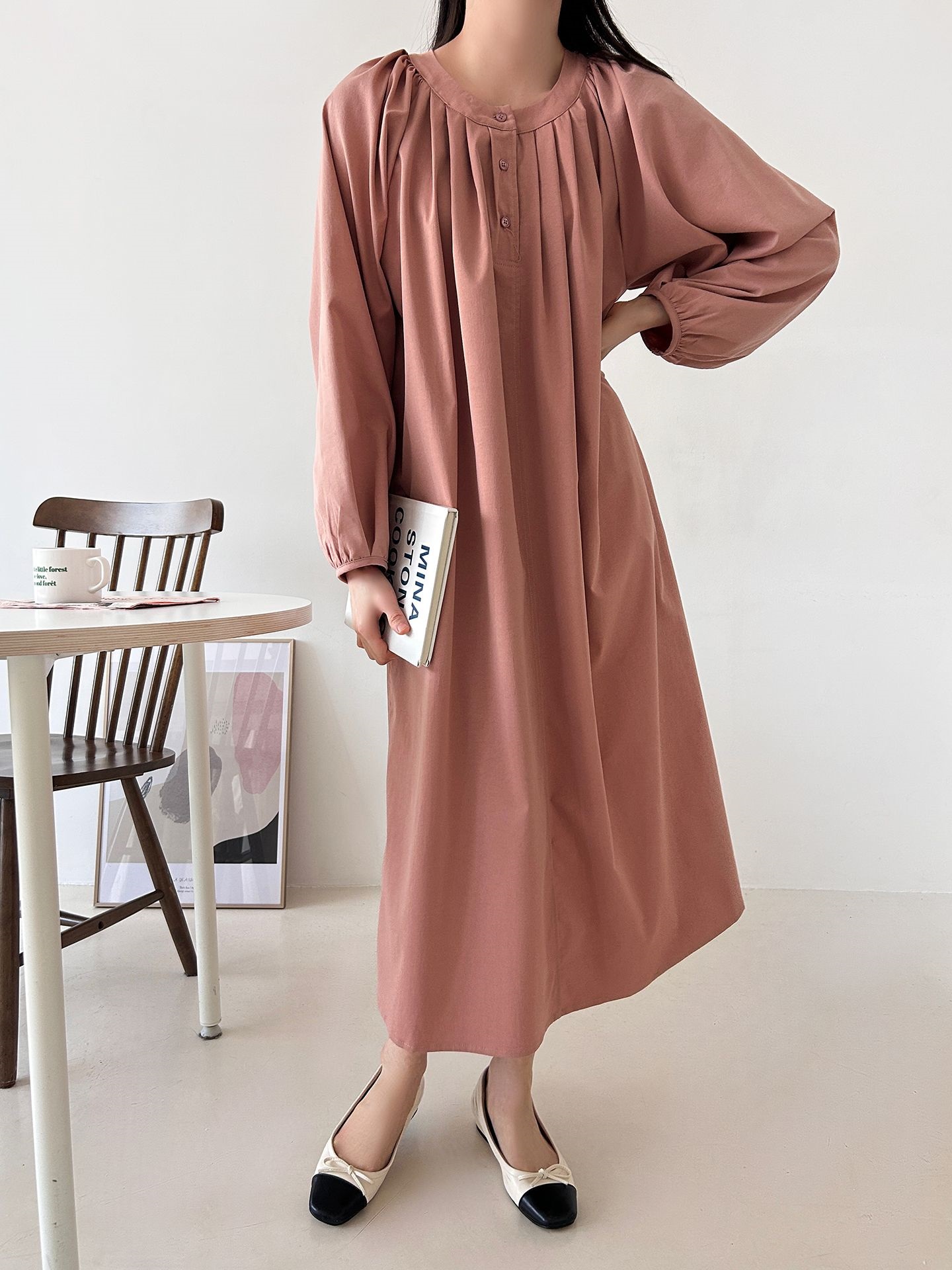 ピンタックラグランオーバーサイズロング長袖ワンピース | 詳細画像6