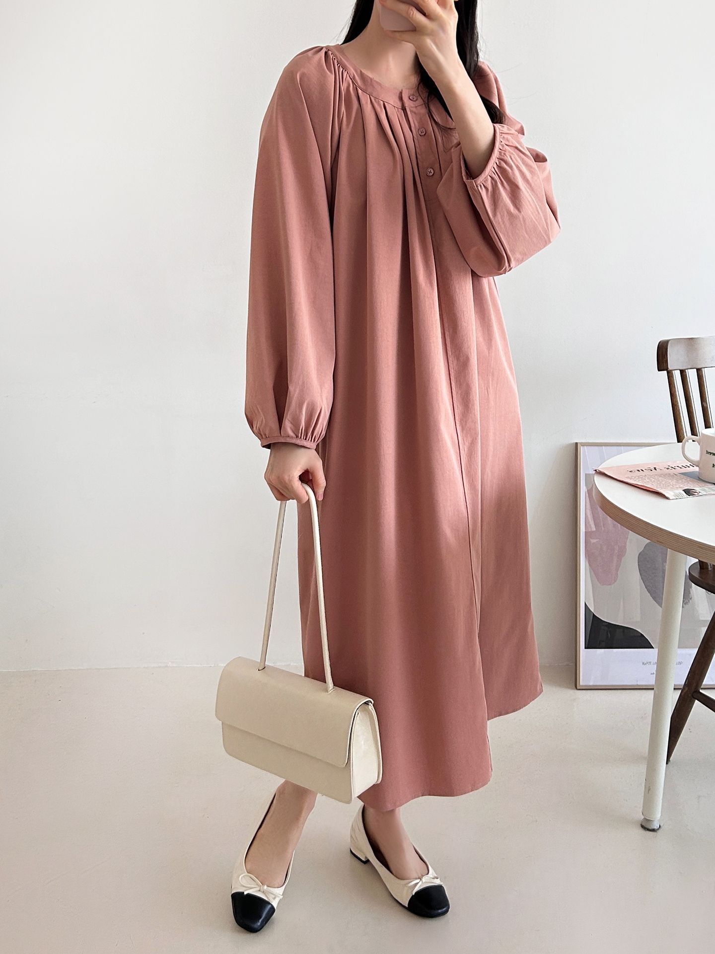 ピンタックラグランオーバーサイズロング長袖ワンピース | 詳細画像11