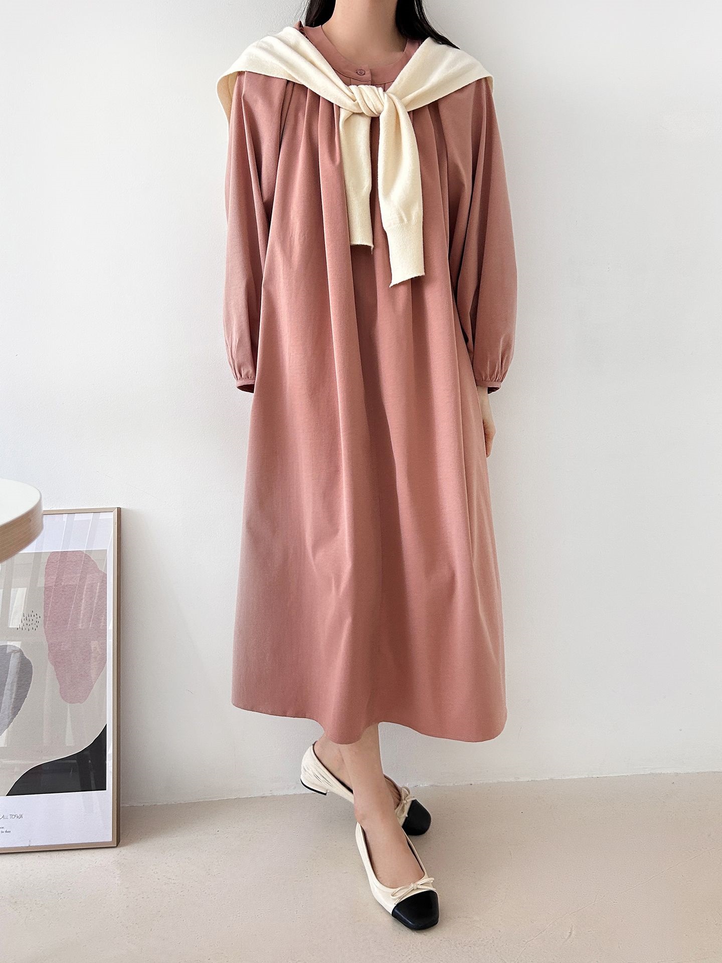 ピンタックラグランオーバーサイズロング長袖ワンピース | 詳細画像15