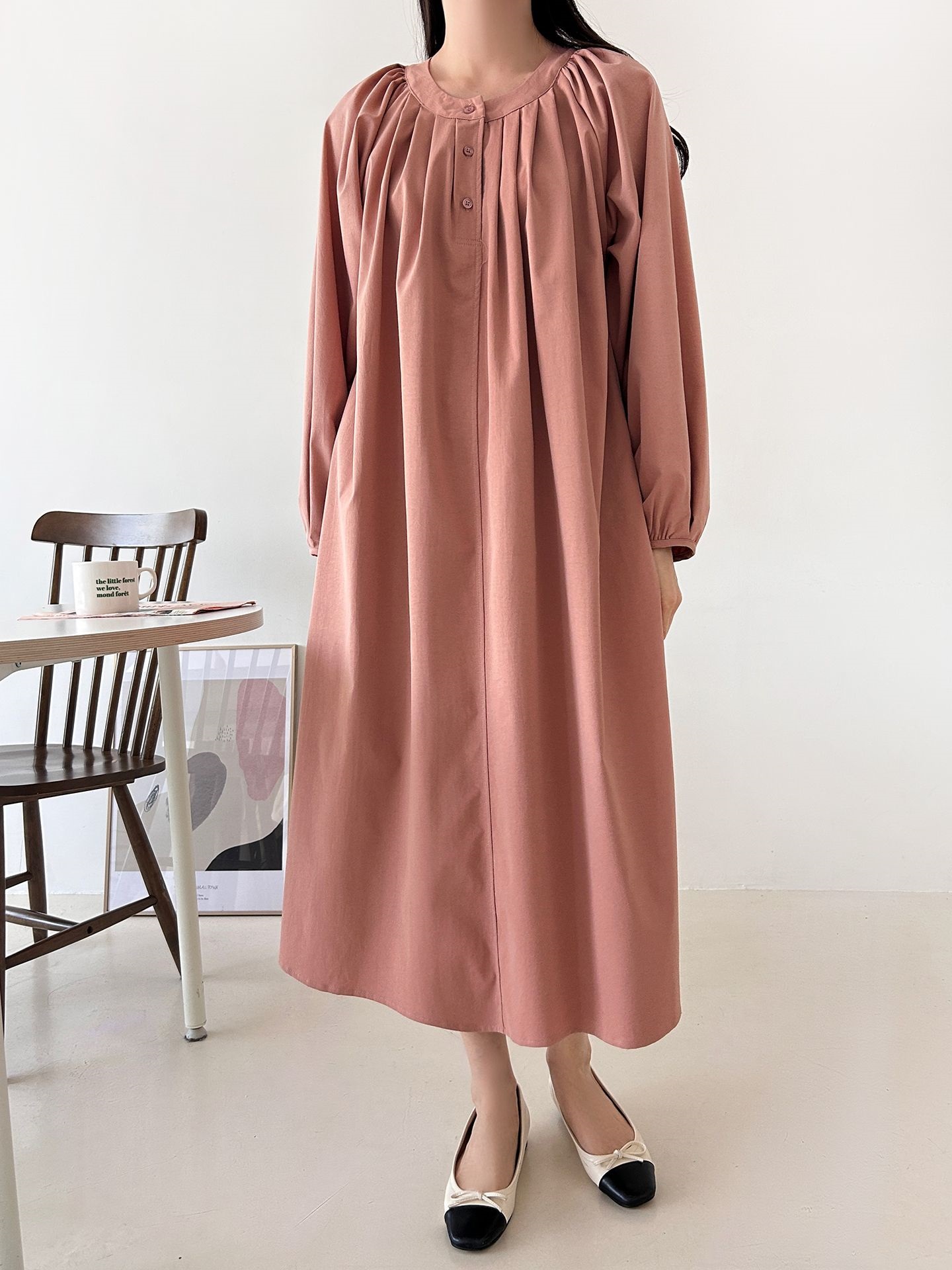 ピンタックラグランオーバーサイズロング長袖ワンピース | 詳細画像7