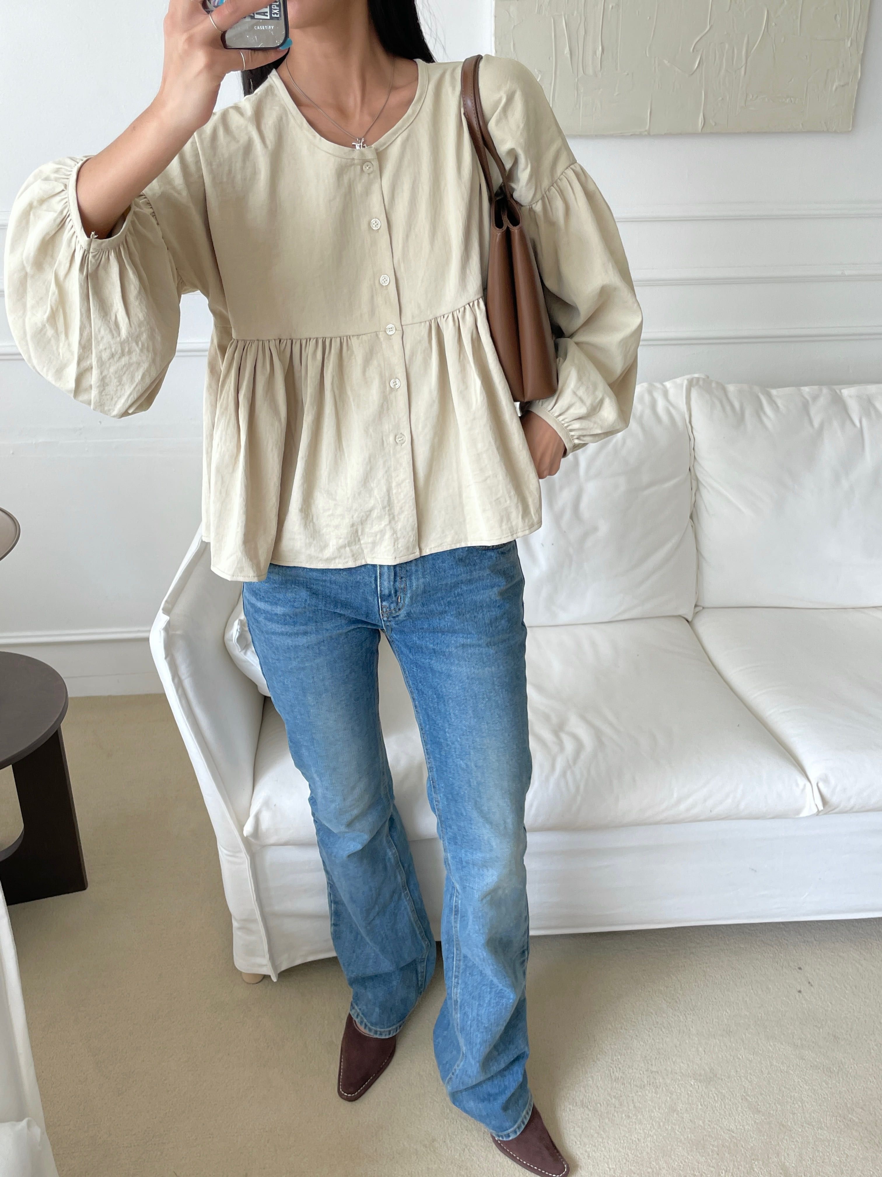 ボタンルーズ長袖ギャザーブラウス | 詳細画像9