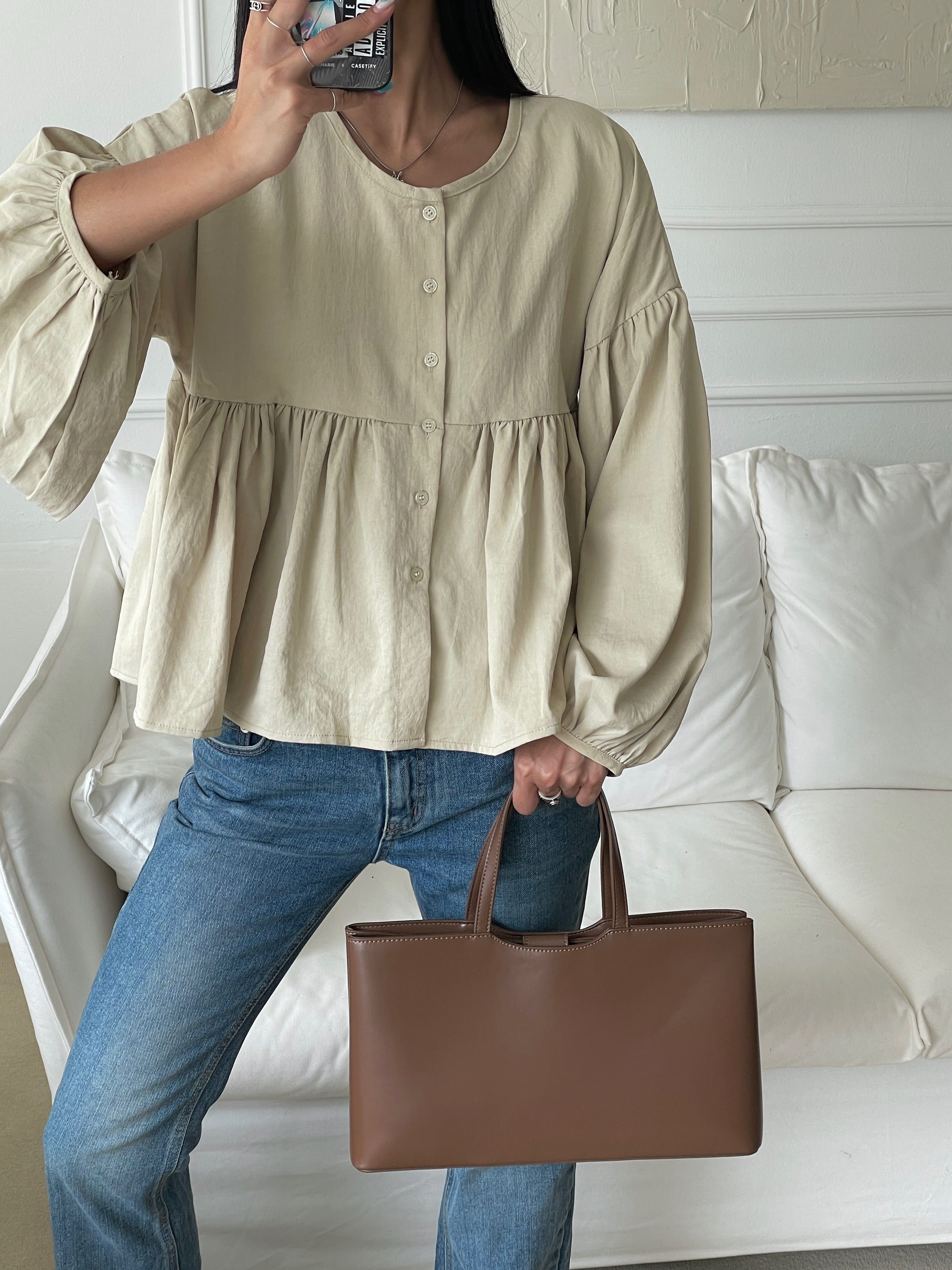 ボタンルーズ長袖ギャザーブラウス | 詳細画像11