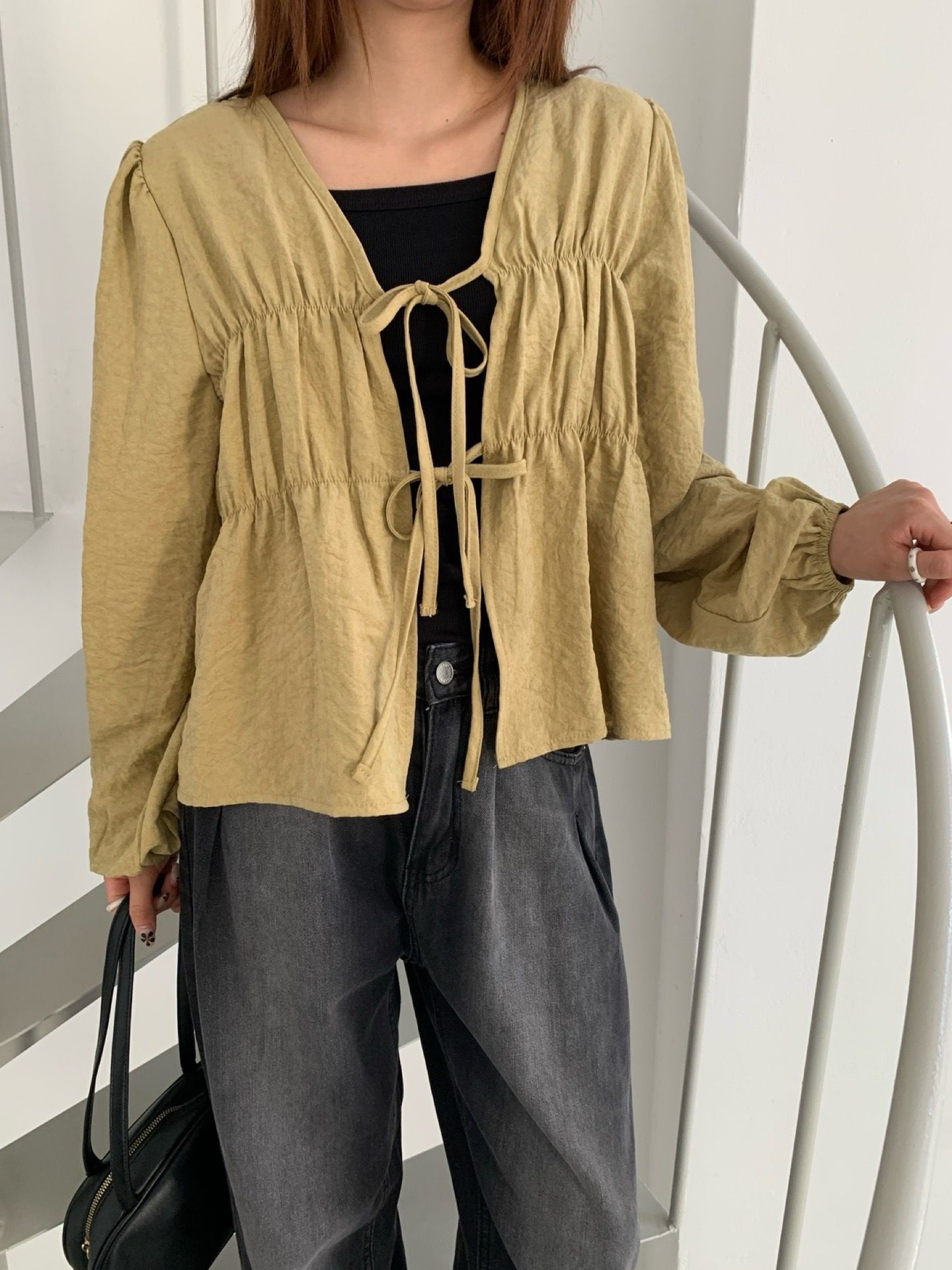 リンクルゴムショート長袖カーディガン | 詳細画像2