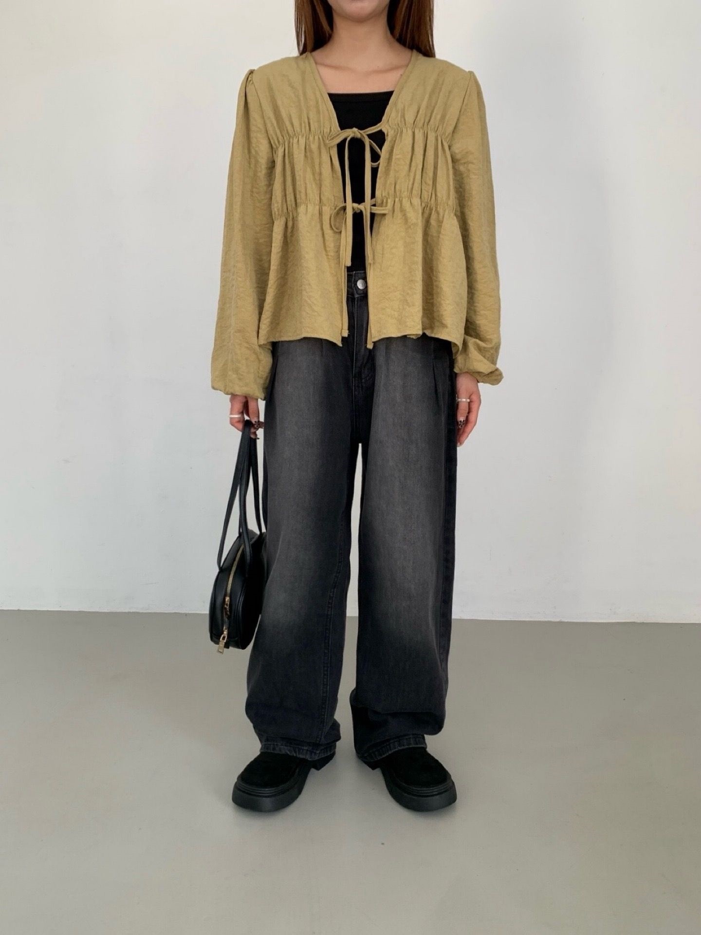 リンクルゴムショート長袖カーディガン | 詳細画像4