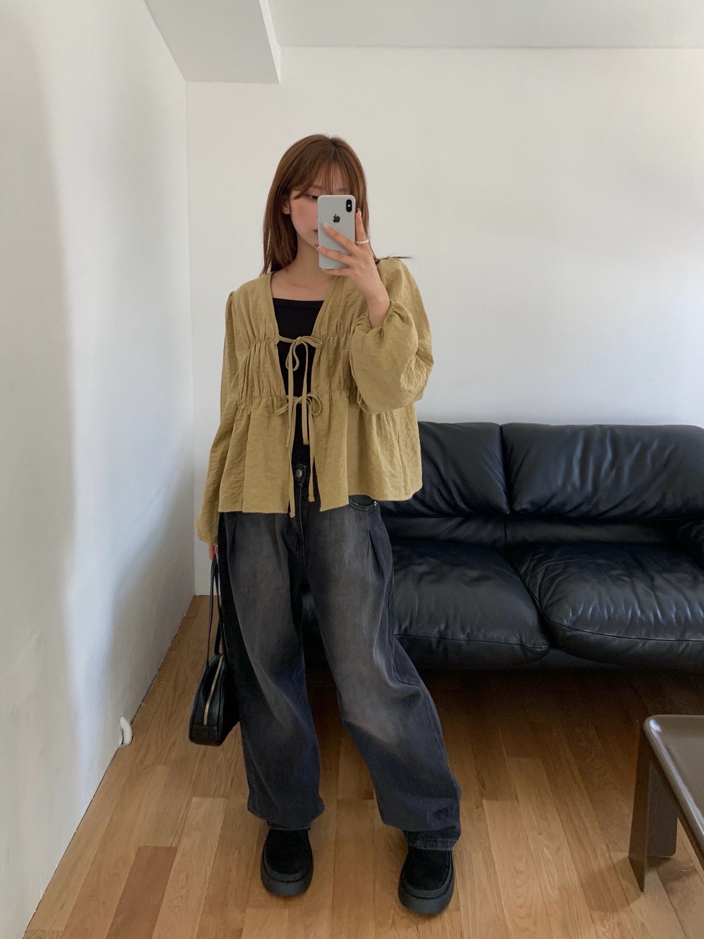 リンクルゴムショート長袖カーディガン | 詳細画像5