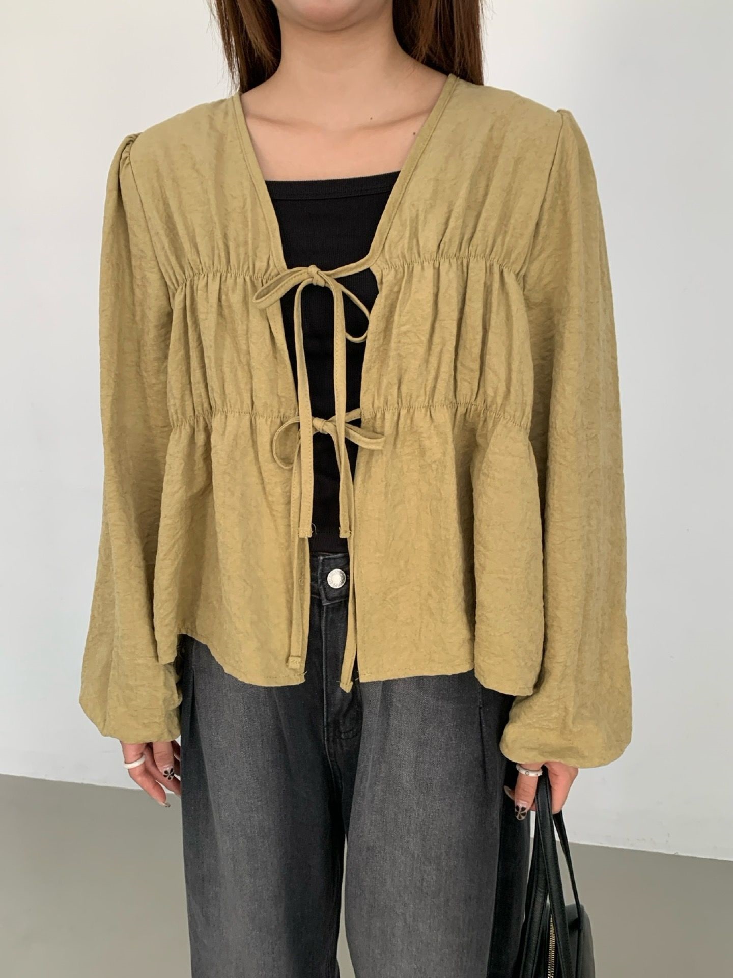 リンクルゴムショート長袖カーディガン | 詳細画像8