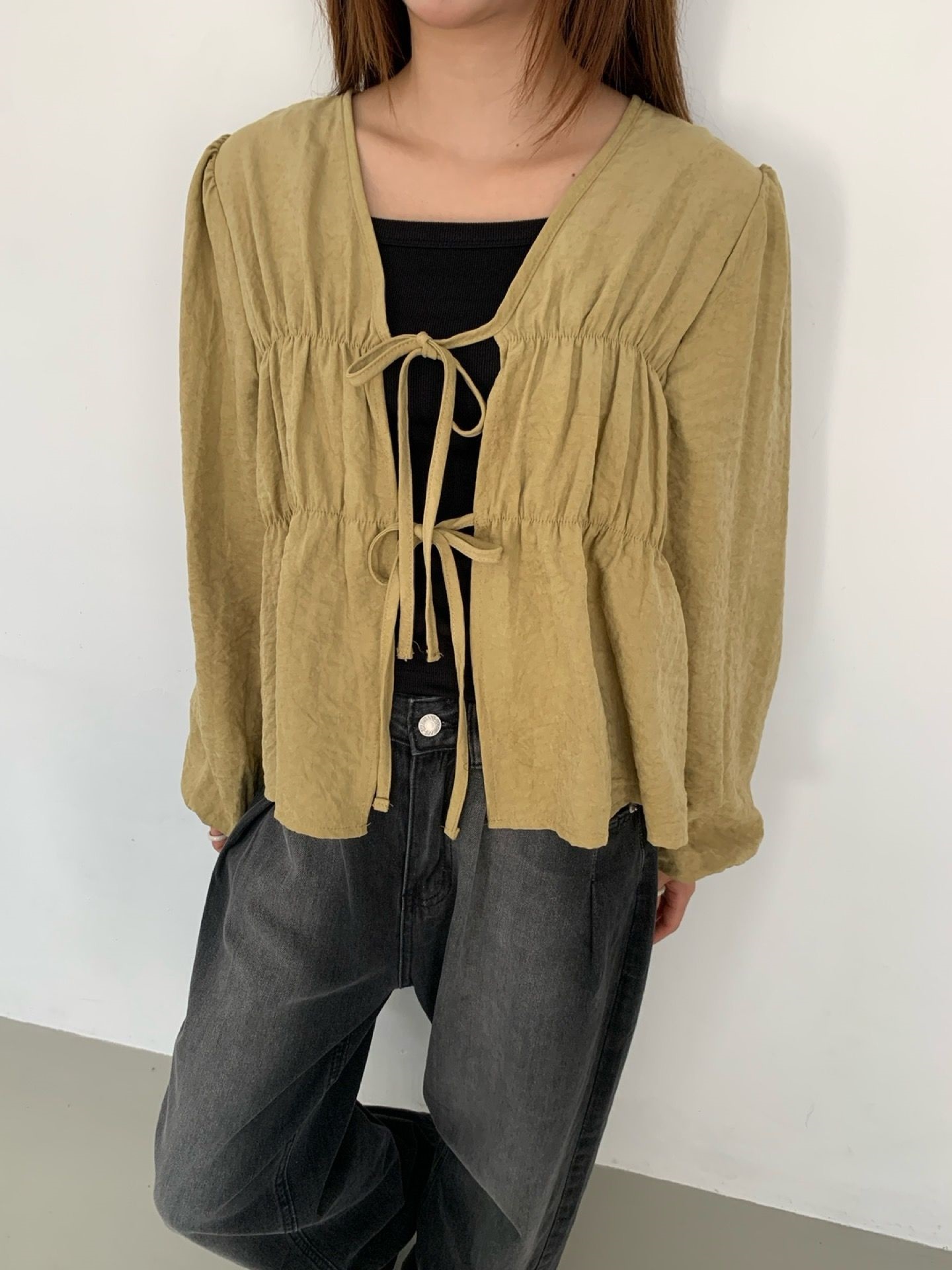 リンクルゴムショート長袖カーディガン | 詳細画像9