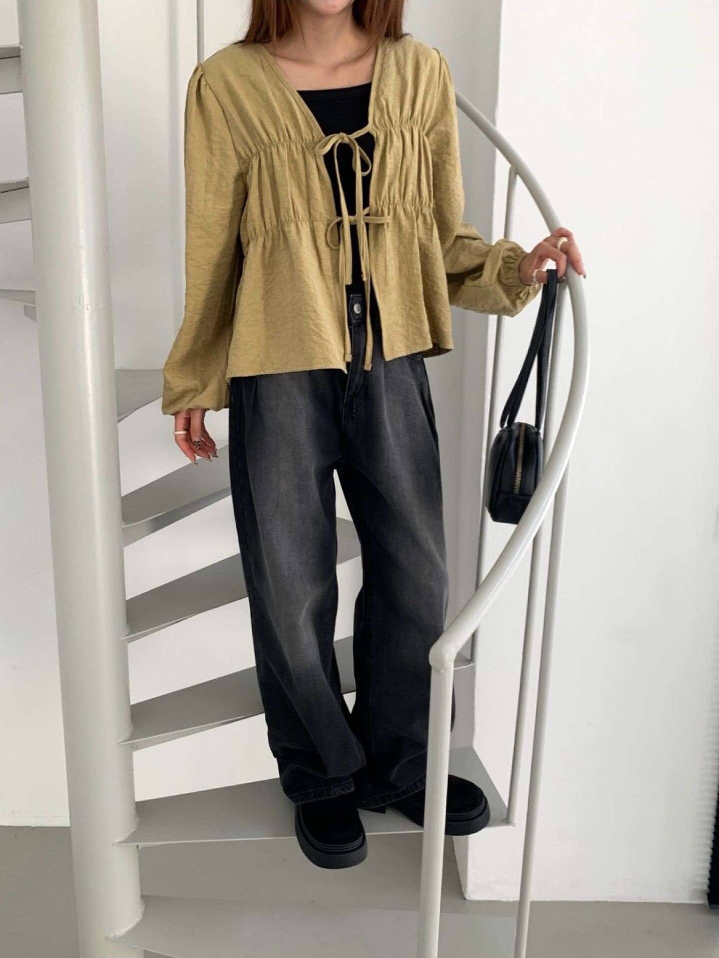 リンクルゴムショート長袖カーディガン | 詳細画像10