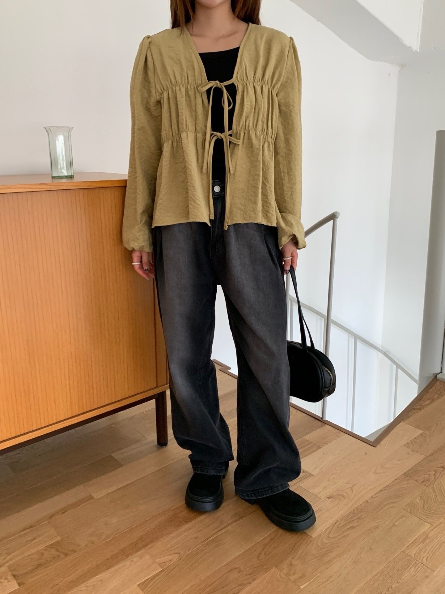 リンクルゴムショート長袖カーディガン | 詳細画像11