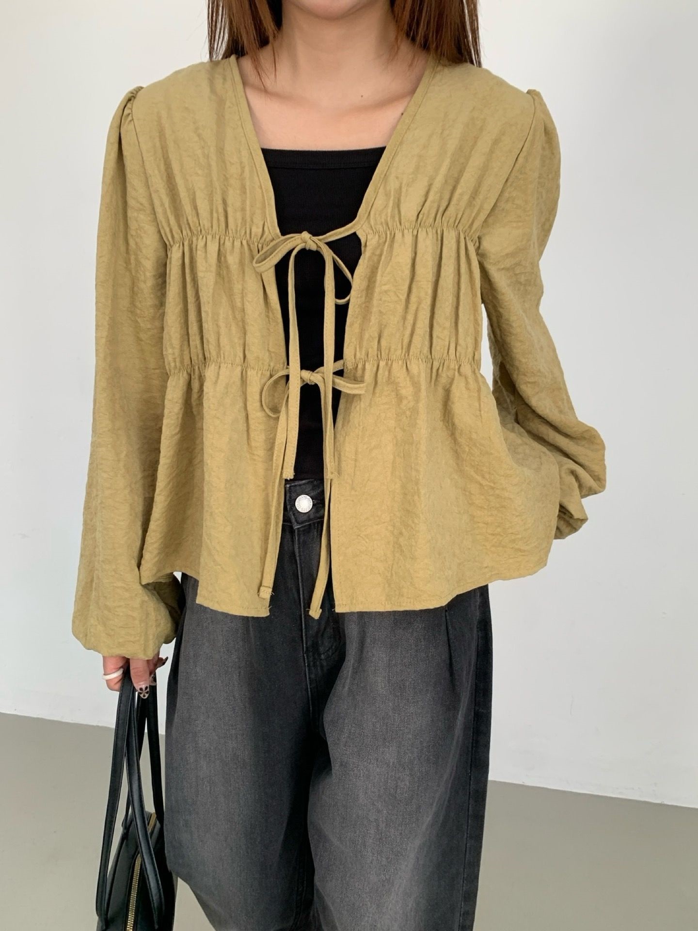 リンクルゴムショート長袖カーディガン | 詳細画像12