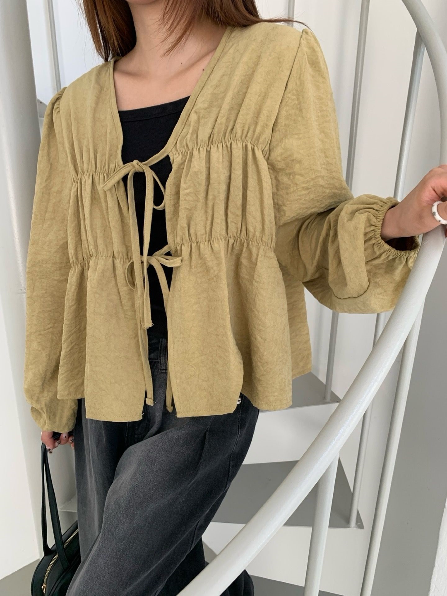 リンクルゴムショート長袖カーディガン | 詳細画像13